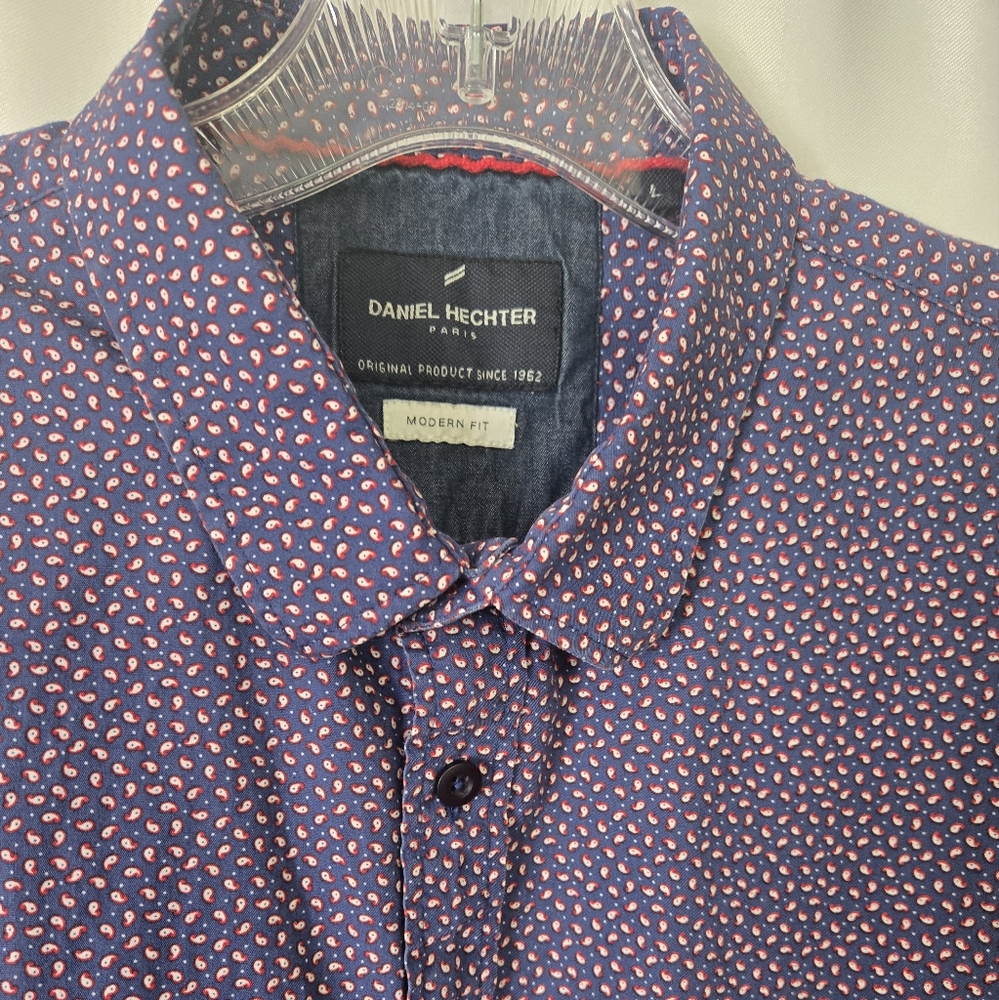 Daniel Hechter Paris Blue/Red Print Button Down Cotton Shirt. Size L